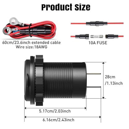 2 Pack 90W 12V USB Outlet, Dual PD 30W & Dual QC3.0 USB Car Charging Ports