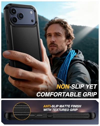 Lanhiem for iPhone 17 Pro Max Magnetic Case with Belt Clip Holster, [Compatible with Magsafe] Heavy Duty Rugged 3 Layer Drop Protection Cell Phone Cover, Anti-Drop with 360° Rotating Kickstand Black