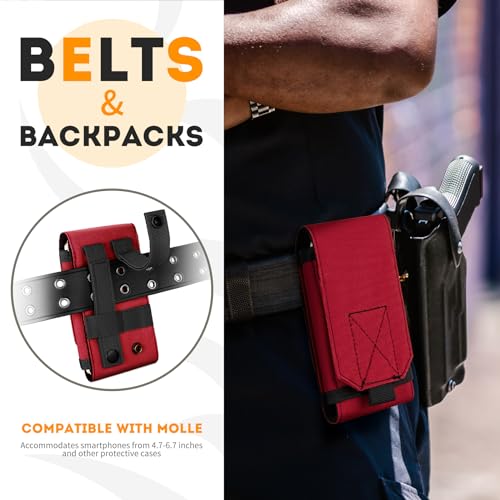 Tactical Molle Phone Holster Pouch, Universal Belt Waist Bag for iPhone 17 Pro Max/17 Pro/17/16 Pro Max/15 Pro Max/14 Pro Max/13/12, Samsung S25 Ultra/S24/S23, Size L - color: Red(2 Pack)