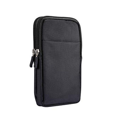 Multifunction Dual Phone Holster Men, Nylon Cell Phone Case Holder Mens Belt Pouch Loop/Clip, Smartphone Belt Wallet Purse 2 Zipper Pockets Compatible with iPhone 14 Pro Max Case 13 Pro Max, Black - color: Black