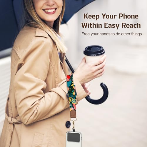 TiMOVO Phone Lanyard Crossbody Wrist Strap, Adjustable Anti-Theft Phone Strap for All Phone Case, lanyard for Women and Men - color: Green + Flower