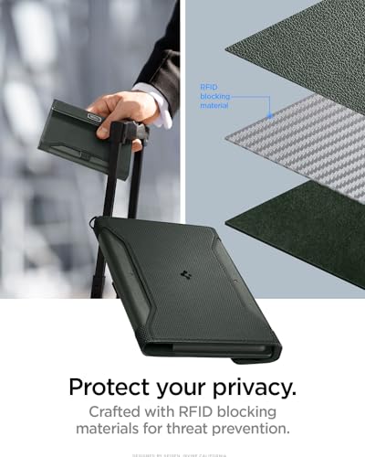 Spigen Life Passport Card Cover Holder, RFID Blocking | Travel Document Organizer, SIM Card Pin Included - Black - color: Military Green