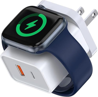 [3 in 1] USB C Charger Block for Apple Watch Charger Magnetic Fast Charging - color: White