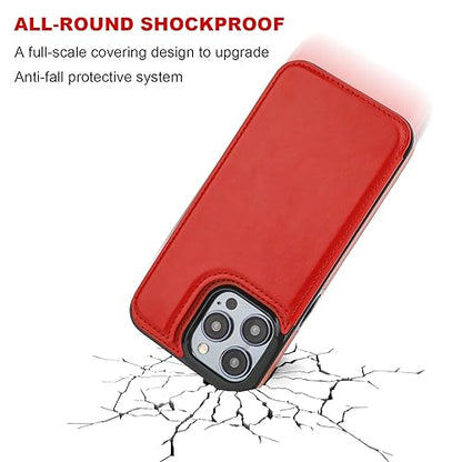ONETOP for iPhone 15 Pro Max Wallet Case with Credit Card Holder,Red | Kickstand,ID/Cash Holder,Case Wallet with Card Slots,Double Magnetic Clasp,Durable PU Leather Shockproof Cover for Women Men - color: Red