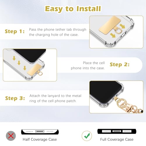 MoKo 2pcs Phone Tether Tab, Stainless Steel Cell Phone Lanyard Pads - color: Gold