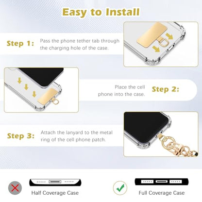 MoKo 2pcs Phone Tether Tab, Stainless Steel Cell Phone Lanyard Pads - color: Gold