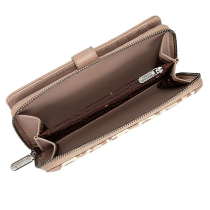 X Wrangler Women's Wallets Bifold Wristlet Wallets for Women Large Capacity Credit Card Wallet with ID Window - color: Leopard Khaki