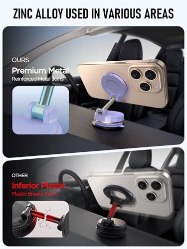 Upgraded Vacuum Magnetic Car Phone Holder for MagSafe[108+LBS Strongest Suction & 3000gf Strongest Magnetic],360° Adjustable Suction Cup Phone Mount for Car,Gym,Mirror,Men Women-Purple - color: Purple