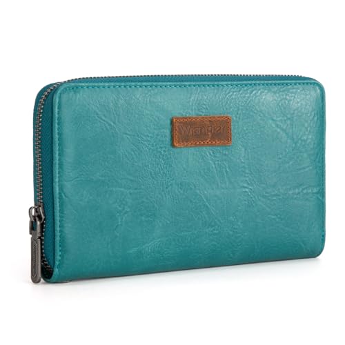 Wrangler Womens Wallet Wristlet Long Purse Designer Clutch Large Capacity Credit Card Holder for Women Men - color: A-Turquoise