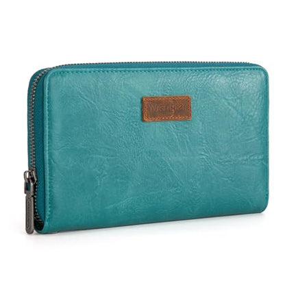 Wrangler Womens Wallet Wristlet Long Purse Designer Clutch Large Capacity Credit Card Holder for Women Men - color: A-Turquoise