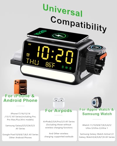 Upgraded 7-in-1 Wireless Charging Station for Apple&Samsung,Magnetic Charger with Voice-Controlled Night Light,for iPhone 17/16/15/14 Pro Max,Samsung Galaxy,Google Device,Apple&Samsung Watch,AirPods