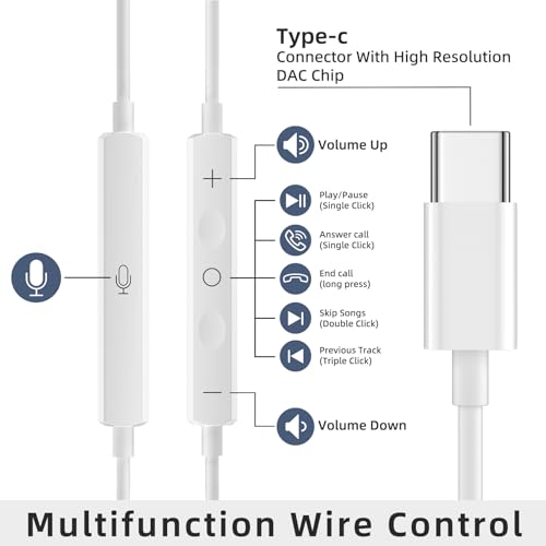 2 Pack USB C Headphones Wired Earbuds for Samsung iPhone 17/16/15 Pro Max