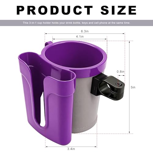 Bike Cup Holder, Bicycle Handlebar Water Bottle Holders with Cell Phone Keys Holder, Universal Drink Bottle Cage for Bike Motorcycle Scooter Stroller Walker Wheelchair (Purple & Gray) - color: Purple & Gray