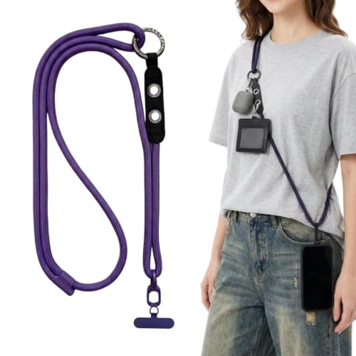 Adjustable Crossbody Phone Lanyard with Hanging Loops - color: Deep Purple