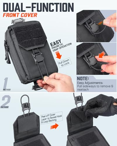 RXW Tactical Phone Pouch, MOLLE Tool Phone Holder for Belt & Vest - color: Black