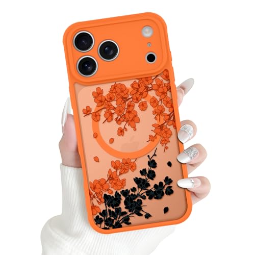 OOK Magnetic Orange Case Fit for iPhone 17 Pro Max 6.9 Inch, Floral Flowers | Compatible with MagSafe, Soft TPU and Hard PC, Flowers Phone Cover for Women, Anti-Scratch Shockproof Protection Case - color: Floral (Orange), size: for iPhone 17 Pro Max