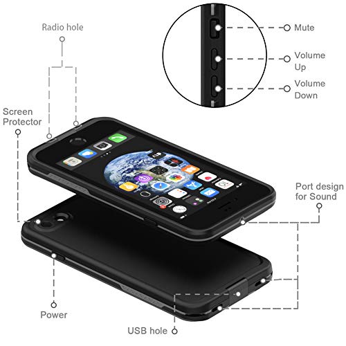 Diverbox for iPhone SE 2020 Waterproof Case iPhone 8 Waterproof Case,Waterproof Shockproof IP68 Full-Body Sturdy Case Built-in Screen Protector for Full Sealed Cover 4.7 in (Black) - color: Black