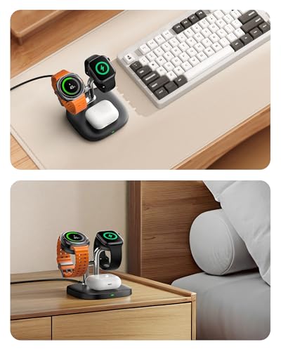 SwanScout Dual Watch Charger Stand, The Left Side Only for Samsung Watch 8/8 Classic/Ultra/7/6/6 Classic/5 Pro/5/4, The Right Side Only for Apple Watch 11/9/8/7/6/Ultra 3/SE 3, SwanScout 704D (Black)