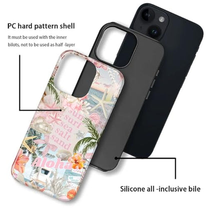 Case for iPhone 13 14, Cute Phone Case, Aloha Summer Collage | Hybrid 2-Layer Phone Cover，Military-Grade Protection Durable Shockproof Anti-Scratch Cases - color: Pink Aloha Summer Collage, size: Iphone 13/14