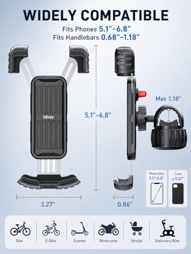Hiboy Bike Phone Holder, 360° Rotation Adjustable Motorcycle Phone Mount,Bicycle Scooter Handlebar Phone Clip for 5.1" - 6.8" Smartphones - style: Standard