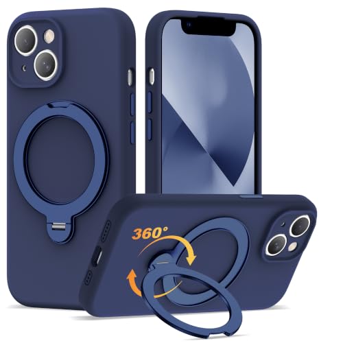 Case for iPhone 13 with 360°Spin Stand,6.1" Dark Blue | Magnetic 360°Spin Stand,Compatible with Mag-Safe,Soft Silicone 13 Case - color: Dark Blue, size: Iphone 13