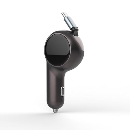 K2 Model 60W Retractable USB-C Car Charger Dual Port Fast Charging Adapter Compact, Travel-Ready Works with iPhone 15, Samsung, iPad, MacBook for Trucks & Cars