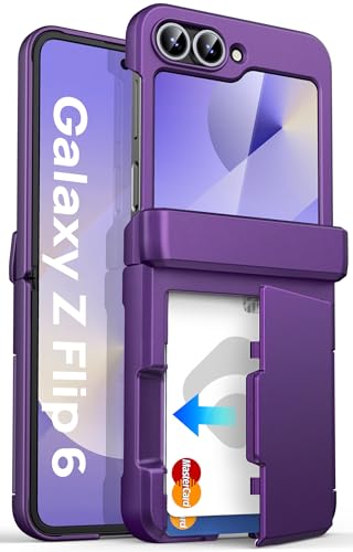 ASAFCASE for Samsung Galaxy Z Flip 6 and Z Flip 7 FE Wallet Case, Purple | Card Holder (3 Cards), Outer Screen Protector, Hinge Protection, Heavy Duty, Shockproof Rugged & Fit Stylish Case Phone Cover - color: Dark Purple, size: Galaxy Z Flip 6