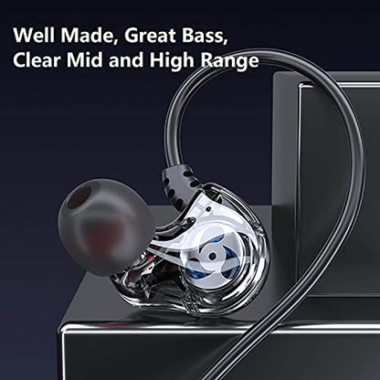 Dual Driver Wired Headphones 3.5mm Jack Earphones Plug in Ear Buds