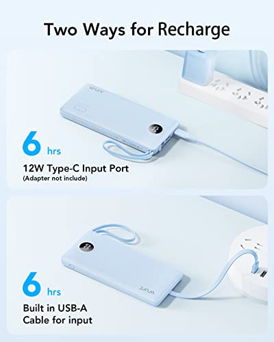 VRURC Portable Charger, Slim Power Bank Built-in 4 Cables, Travel Essential - color: Blue