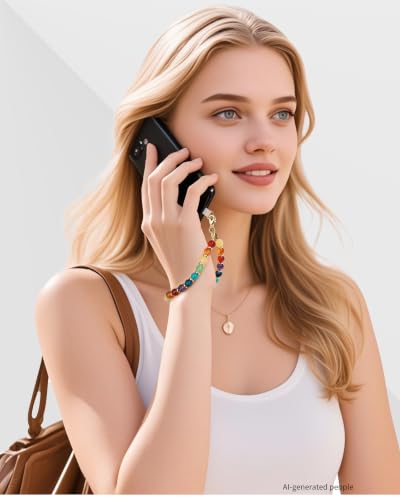Marble Beaded Phone Wrist Strap for Women, Detachable Design - color: Colorful