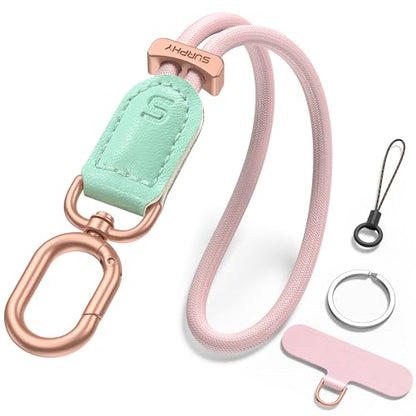 SURPHY Phone Wrist Strap, Keychain Wristlet, Phone Lanyard with Tether Tab - color: Pink & Mint