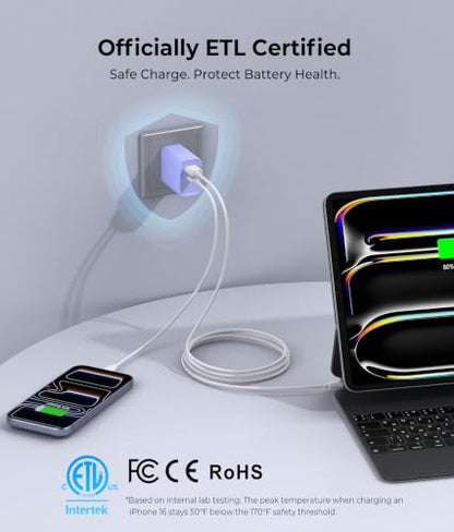 [2 Pack] 20W USB C Charger Block, Dual Ports Fast Charging Adapter - color: 2-Pack Lobelia Purple