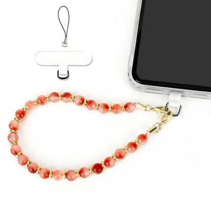 VICHUNHO Marble Beaded Phone Wrist Strap, Cellphone Lanyard with Tether Tab, Hands-Free Wristlet Bracelet - color: Pink Flower