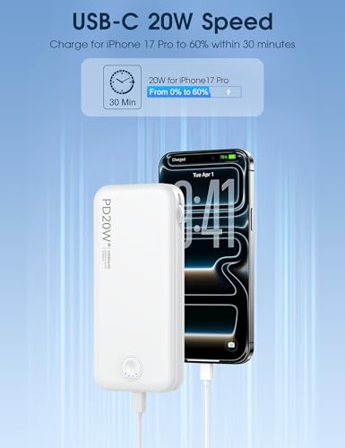 Nusyddy Portable Charger 10000mAh Fast Charging w/Built-in Wall Plug White - color: Ivory