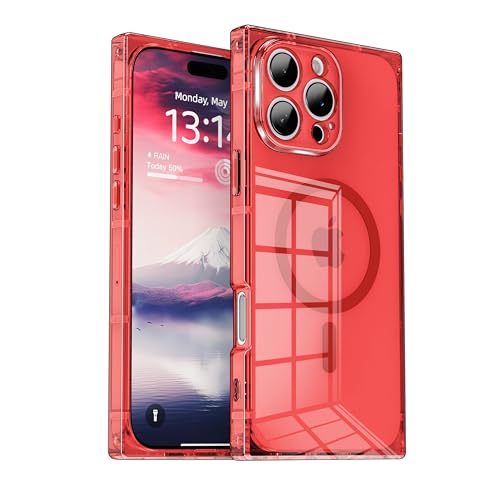 IAIYOXI Rectangle Edge Magnetic Clear Case for iPhone 11 Pro Max, Compatible with MagSafe, Full Camera Protection & Reinforced Corners, Thin Slim Shockproof TPU Phone Cover for Women Girls, Red - color: Red, size: iPhone 11 Pro Max