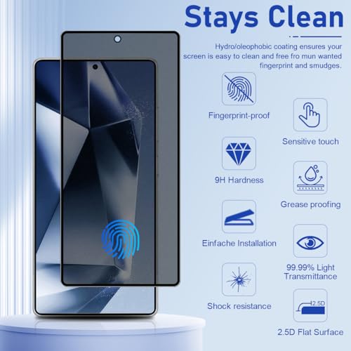 Galaxy S25 Ultra Matte Anti spy Privacy Screen Protector 2 Pack ,9H Tempered Glass,Anti-Glare Anti-Scratch, Smooth and Responsive Absolute, No Bubbles, High Definition Clear, With Installation Frame