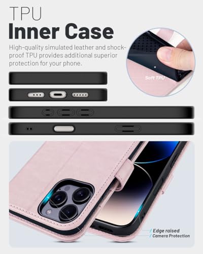OCASE Compatible with iPhone 16 Pro Max Wallet Case, PU Leather Flip Folio Case with Card Holders RFID Blocking Kickstand [Shockproof TPU Inner Shell] Phone Cover 6.9 Inch 2024, Light Pink - color: Light Pink
