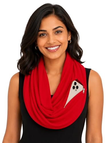 Pop Fashion Solid Color Hidden Zipper Pocket Scarf - Fashion Scarf for Women - All Seasons - color: Red
