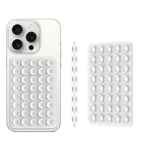 Double Sided Silicone Suction Phone Holder Mount, Silicon Accessory for iPhone and Android, Hands-Free Mirror Shower Phone Holder, TikTok Videos and Selfies (Pink+White) - color: Pink+White