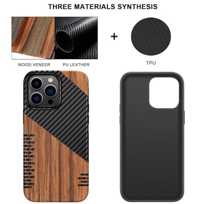 TENDLIN Compatible with iPhone 14 Pro Case Wood Grain with Carbon Fiber Texture Design Leather Hybrid Slim Case (Twill) - color: Twill, size: iPhone 14 Pro
