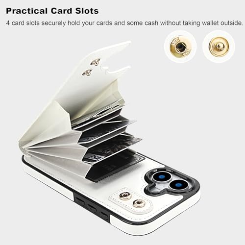 Folosu for iPhone 17 Case Wallet with Card Holder, Finger Ring Cover White - color: White