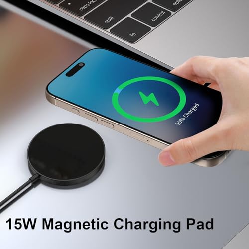 for MagSafe Charger, Magnetic Wireless Charging Pad for iPhone 17/17 Pro/17 Pro Max/Air/16 15 14 13 12 Pro Max Plus mini & AirPods 2 3 Pro, Strong Magnet, USB-C/A Ports (Black) - color: Black