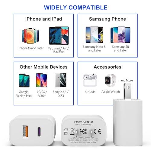 3 Pack i Phone 17 16 15 14 USB C Charger Block 20W Dual Port QC + PD 3.0 - size: 3 Pack