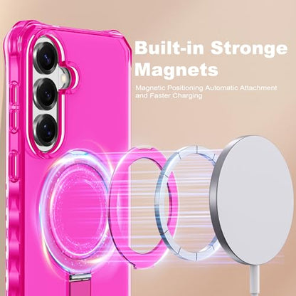 Compatible with Samsung Galaxy S26 Case 6.3'' Cute Wavy Frame with Magnetic Stand [Compatible with Mag-Safe] Military-Grade Translucent Phone Case for S26, Hot Pink - color: Hot Pink, size: Samsung Galaxy S26