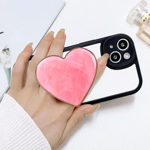 PGONA Cute Pink Heart Collapsible Phone Grip - Kawaii Seashell Pattern Love Handle Phone Stand Holder for Women, Compatible with Kindle, iPad, iPhone
