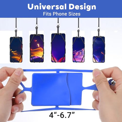 2Pcs Cell Phone Lanyard Crossbody Adjustable Neck Phone Holder with Card Pocket, Universal Silicone Neck Strap - color: Dark Blue