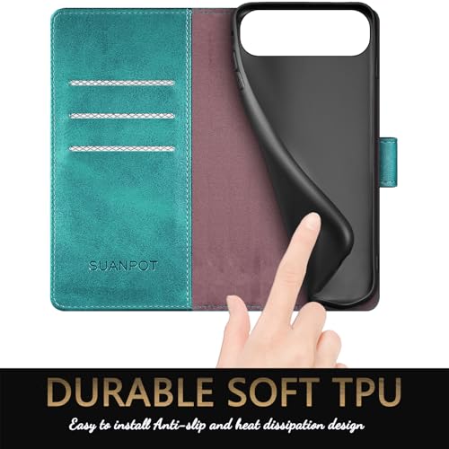 SUANPOT Compatible with iPhone Air 6.5" Wallet case with RFID Blocking Credit Card Holder,Flip Book PU Leather Protective Cover Women Men for Apple iPhone 17 Air Phone case Blue Green - color: Blue Green, size: iPhone Air 6.5"