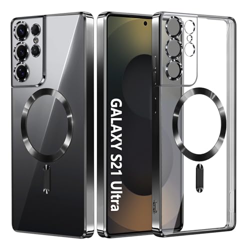 Hurgoer for Samsung Galaxy S21 Ultra Case.Soft TPU Electroplated Frame Cover with Clear Back.Drop Tested Protective Full Body Case.Thin Light Slim【Not Magsafe】 (Black, S21 Ultra) - color: Black, size: S21 Ultra