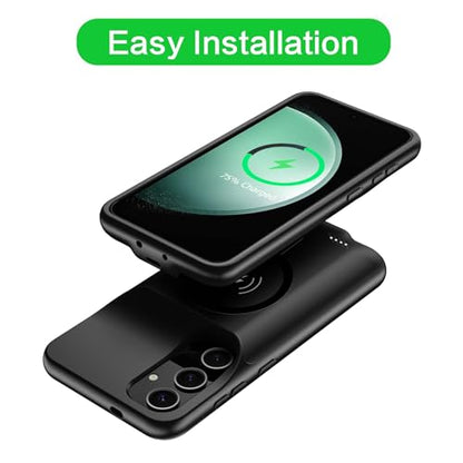 Wireless Charging Case for Galaxy S23 FE, Upgraded 12000mAh Rechargeable Portable Charging Case Compatible with Galaxy S23 FE (6.4 inch) with Carplay Extended Battery Pack Charger Case (Black) - size: Galaxy S23 FE
