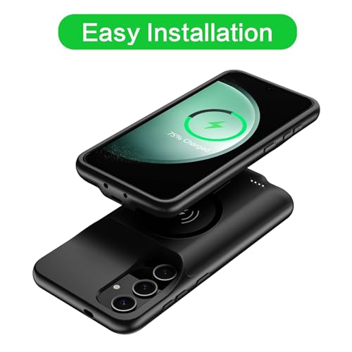 Wireless Charging Case for Galaxy S23 FE, Upgraded 12000mAh Rechargeable Portable Charging Case Compatible with Galaxy S23 FE (6.4 inch) with Carplay Extended Battery Pack Charger Case (Black) - size: Galaxy S23 FE